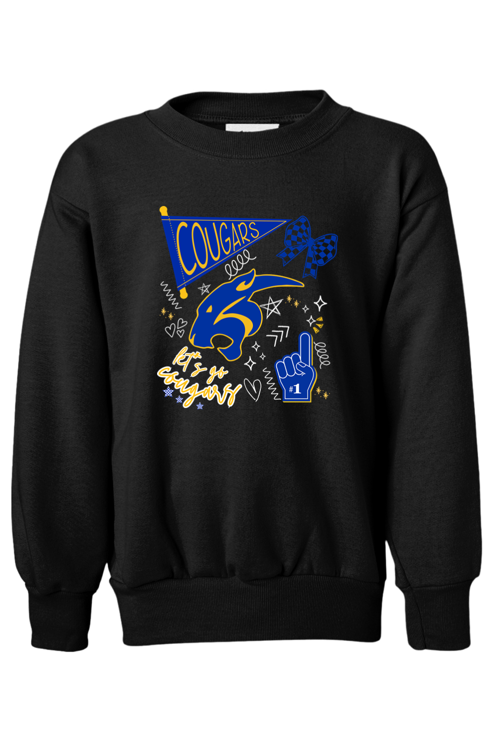 (YOUTH) Hanes Ecosmart Youth Crewneck Sweatshirt - Cougars Doodle