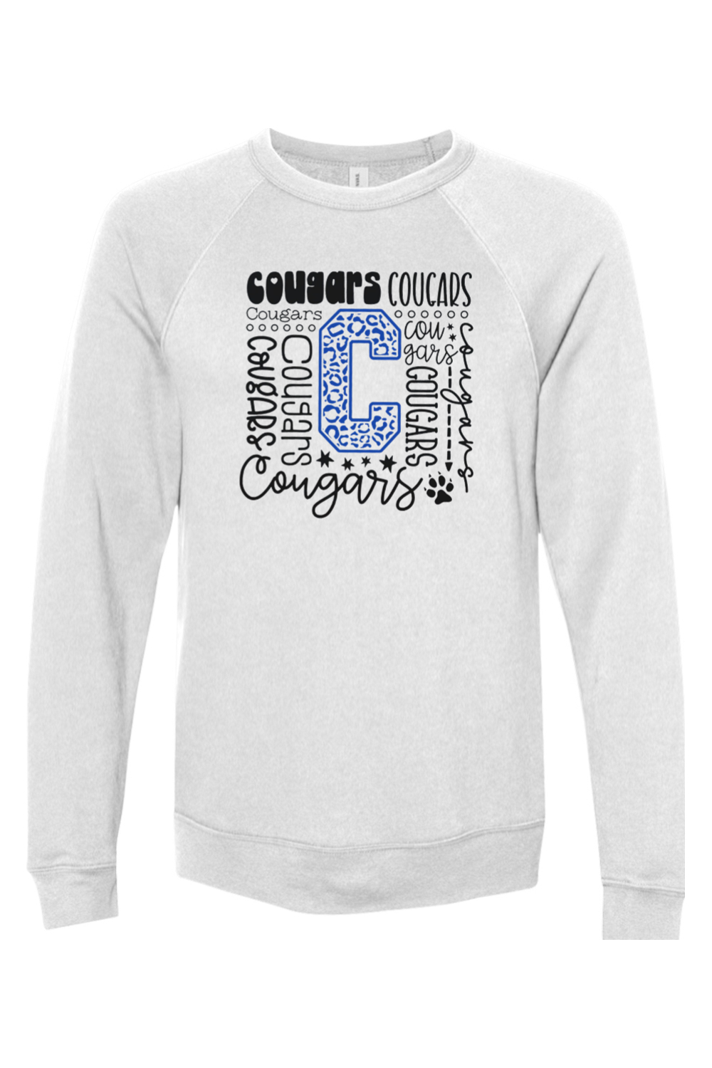 (ADULT) Bella + Canvas Sponge Fleece Raglan Crewneck Sweatshirt - Cougars